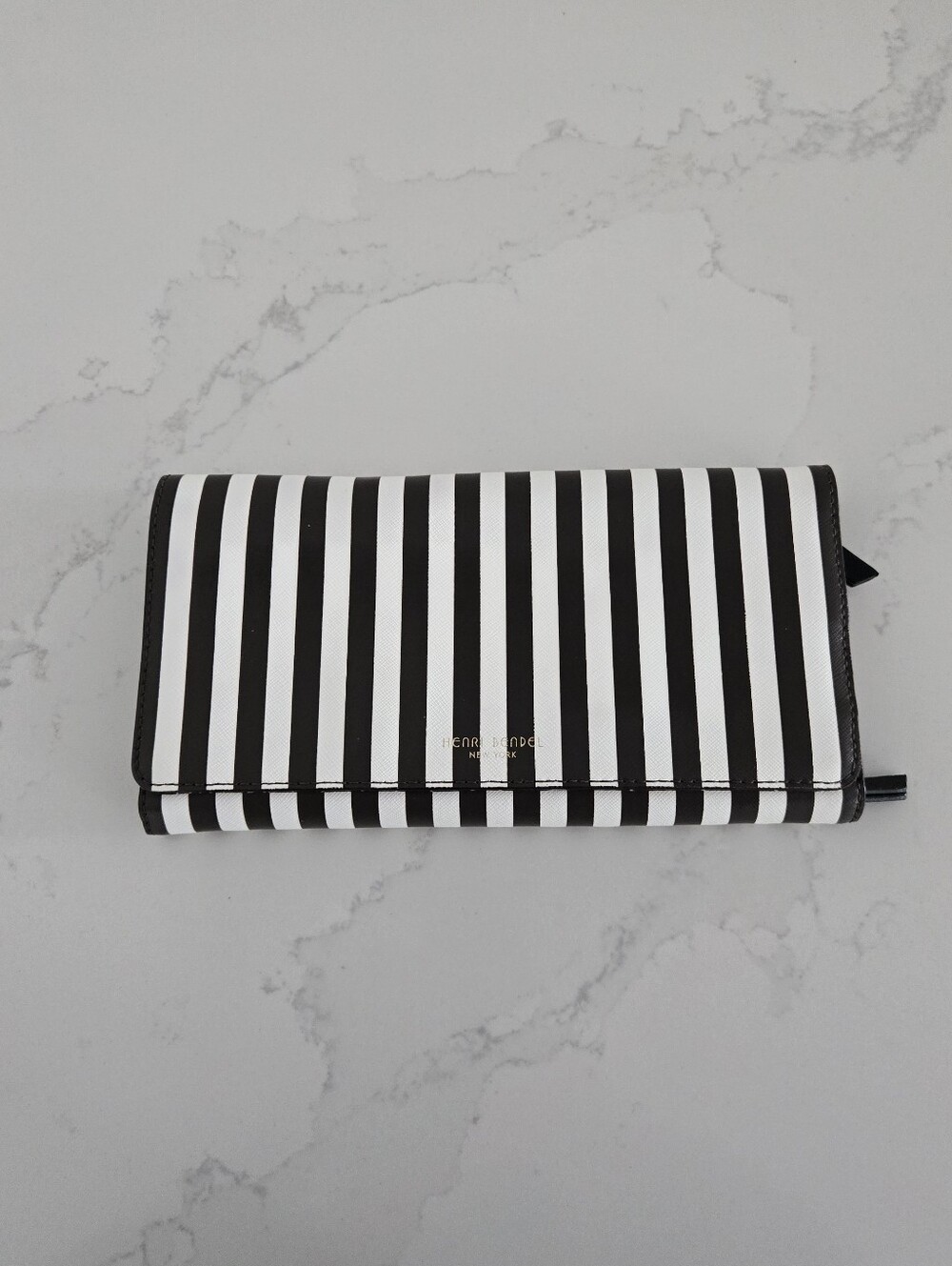 Henri Bendel Travel Jewelry Case Pouch Trifold Brown White Striped LIKE NEW
